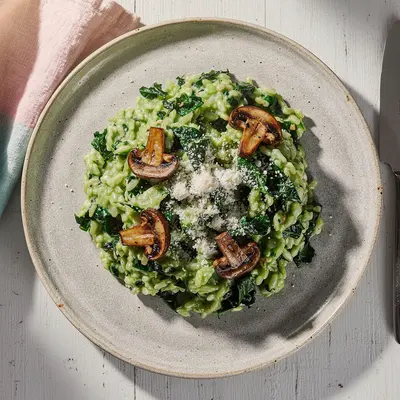 Federkohlrisotto mit gebratenen Pilzen