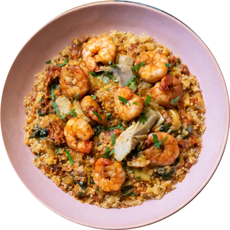 Mediterrane Shrimpspfanne mit Couscous
