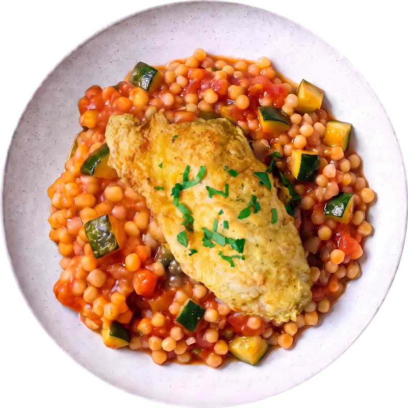 Poulet Piccata mit Fregola Sarda