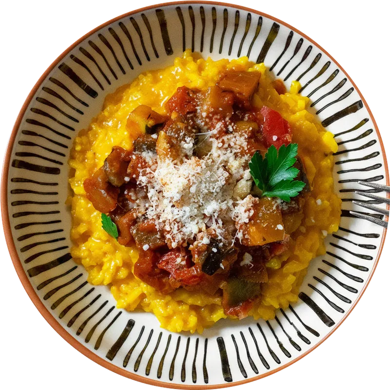 Safranrisotto mit Ratatouille