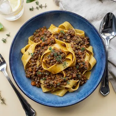 Tagliatelle und Linsenbolognese