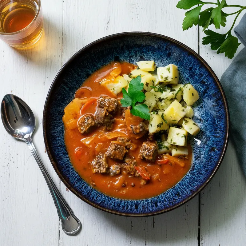 Ungarisches Tempeh Gulasch mit Kartoffeln