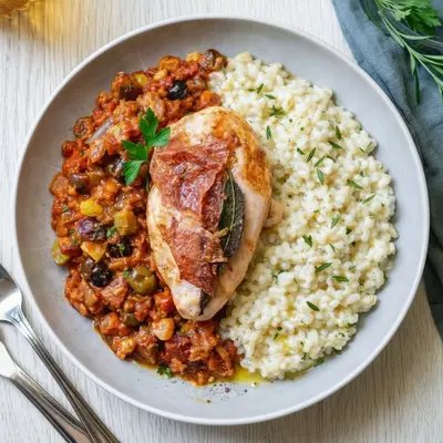 Poulet-Saltimbocca mit Rosmarinrisotto