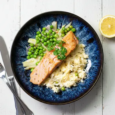 Gebratener Lachs mit Fenchel & Erbsen