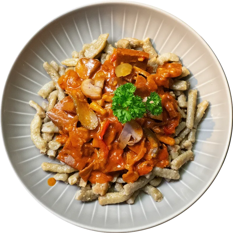 Seitan Stroganoff mit Quarkspätzli