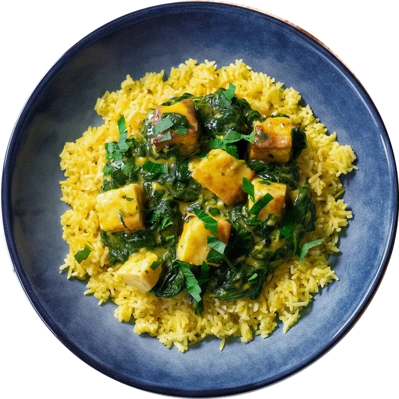 Palak Paneer mit Gewürzreis