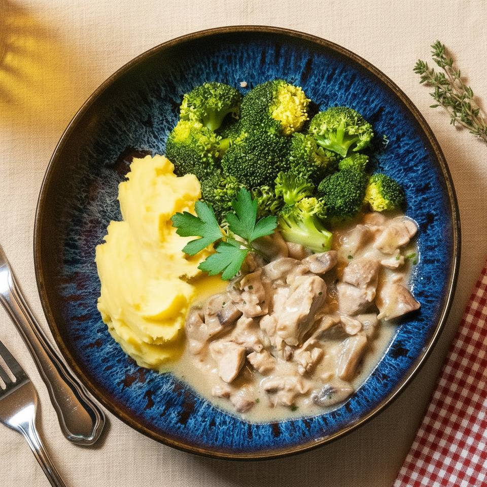 Poulet Geschnetzeltes Zürcher Art mit Kartoffelstock