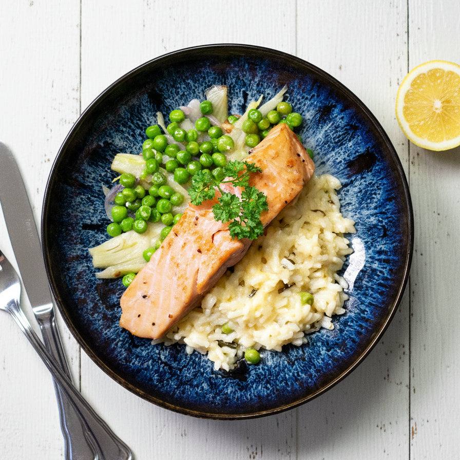 gebratener Lachs mit Fenchel & Erbsen